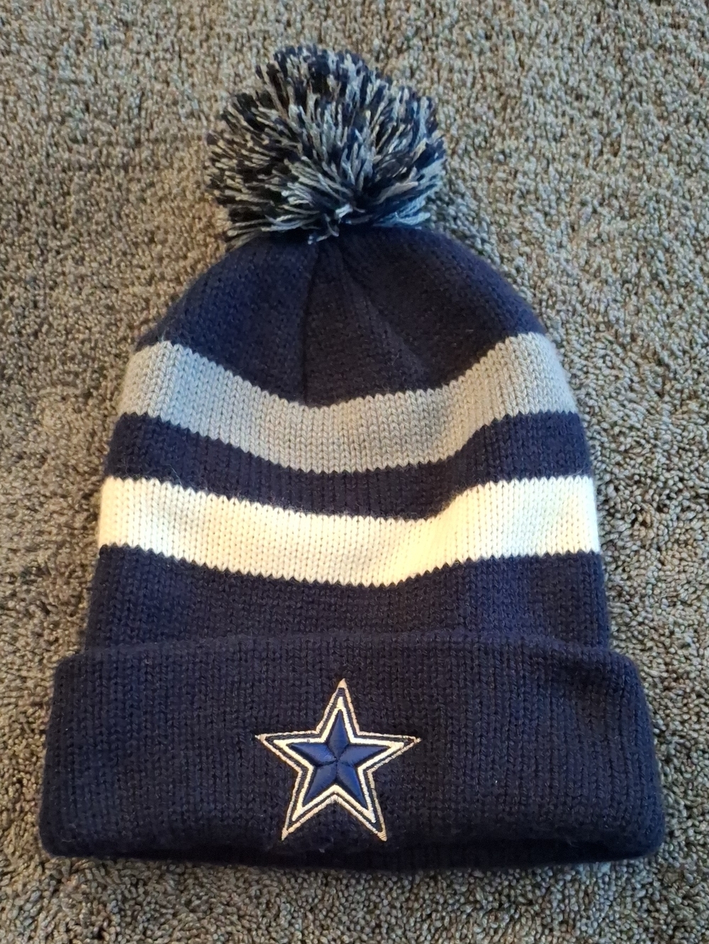 Navy & White Pom Pom Beanie with Star Patch